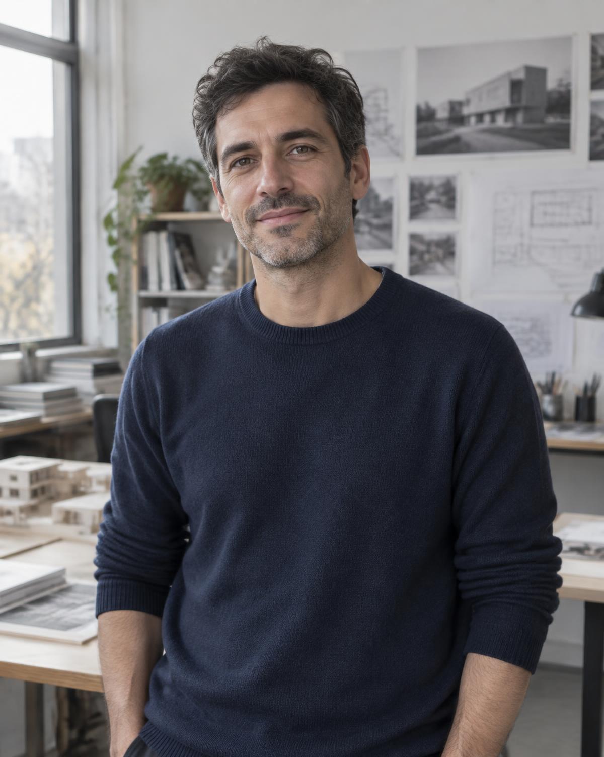 Retrato del Arq. Tomás Ignacio Ferrero en su estudio de arquitectura en Palermo